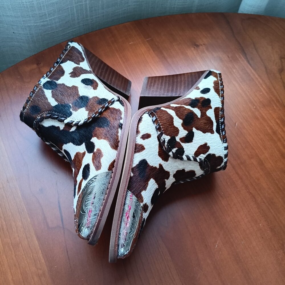 NWT Silver Toe Western Cow Print Animal Hair Heeled Mules - Picture 8 of 14